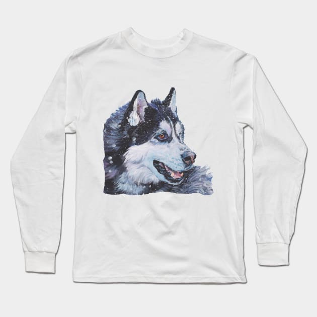 Siberian Husky Fine Art Painting Long Sleeve T-Shirt by LASHEPARD